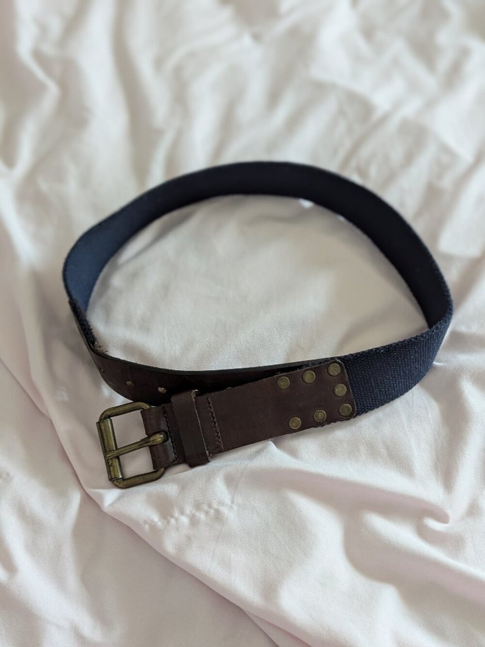 Diesel Blue Webbing Real Leather Accent Belt 85